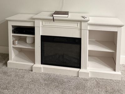 White Electric Fireplace TV Stand Media Console with Side Shelves