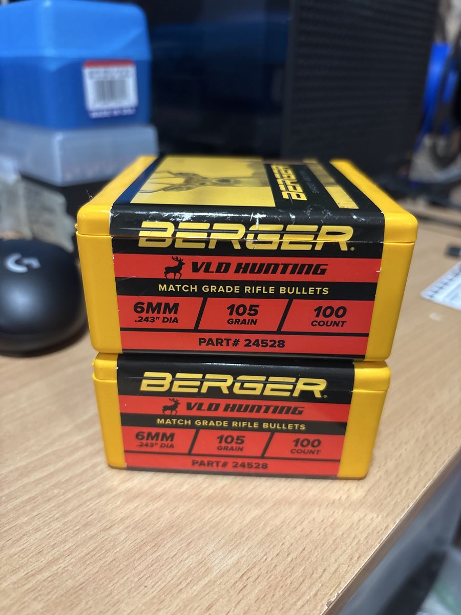 6mm 105 vld Hunting Berger reloading bullets