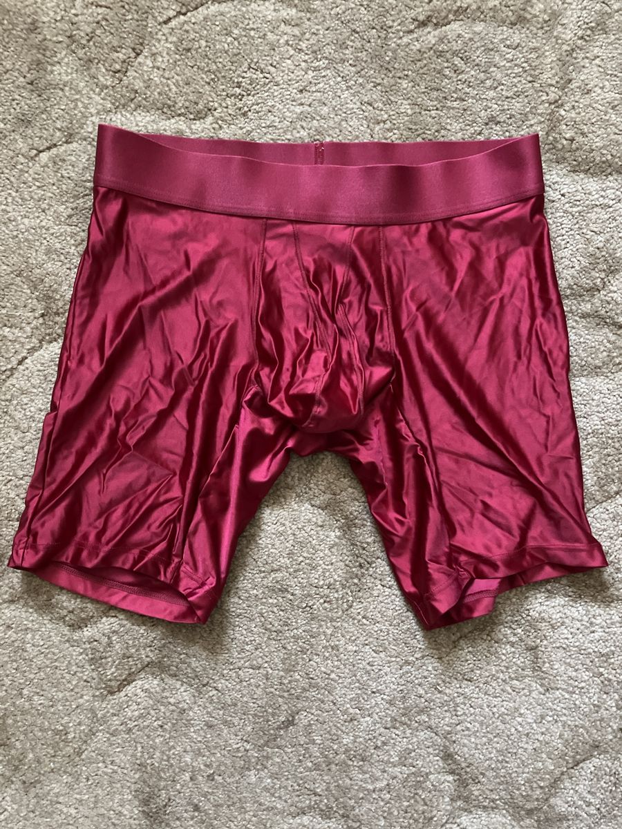 Shiny Red Synthetic Boxer Briefs Men's Underwear, Size Small