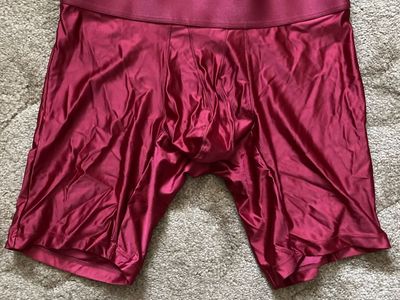 Shiny Red Synthetic Boxer Briefs Men's Underwear, Size Small