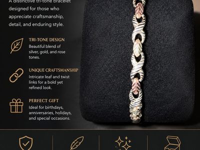 Tri-Tone Leaf & Twist Link Bracelet - Silver, Gold, Rose Gold - Unique Craftsmanship
