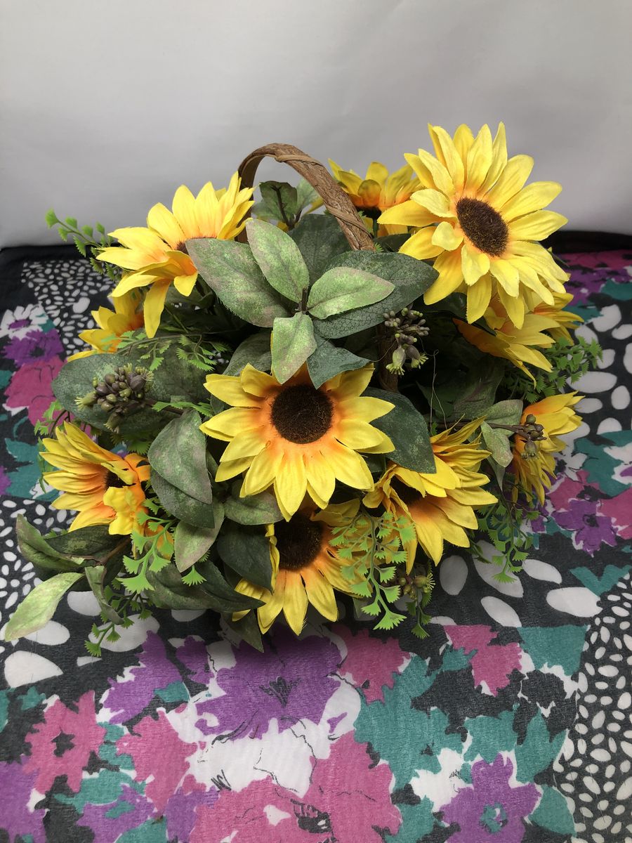 Artificial Silk Sunflower Arrangement in Woven Basket