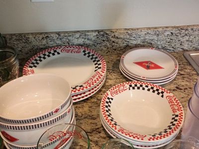 Vintage Coca-Cola Dinnerware & Glassware Set Plates Bowls Cups