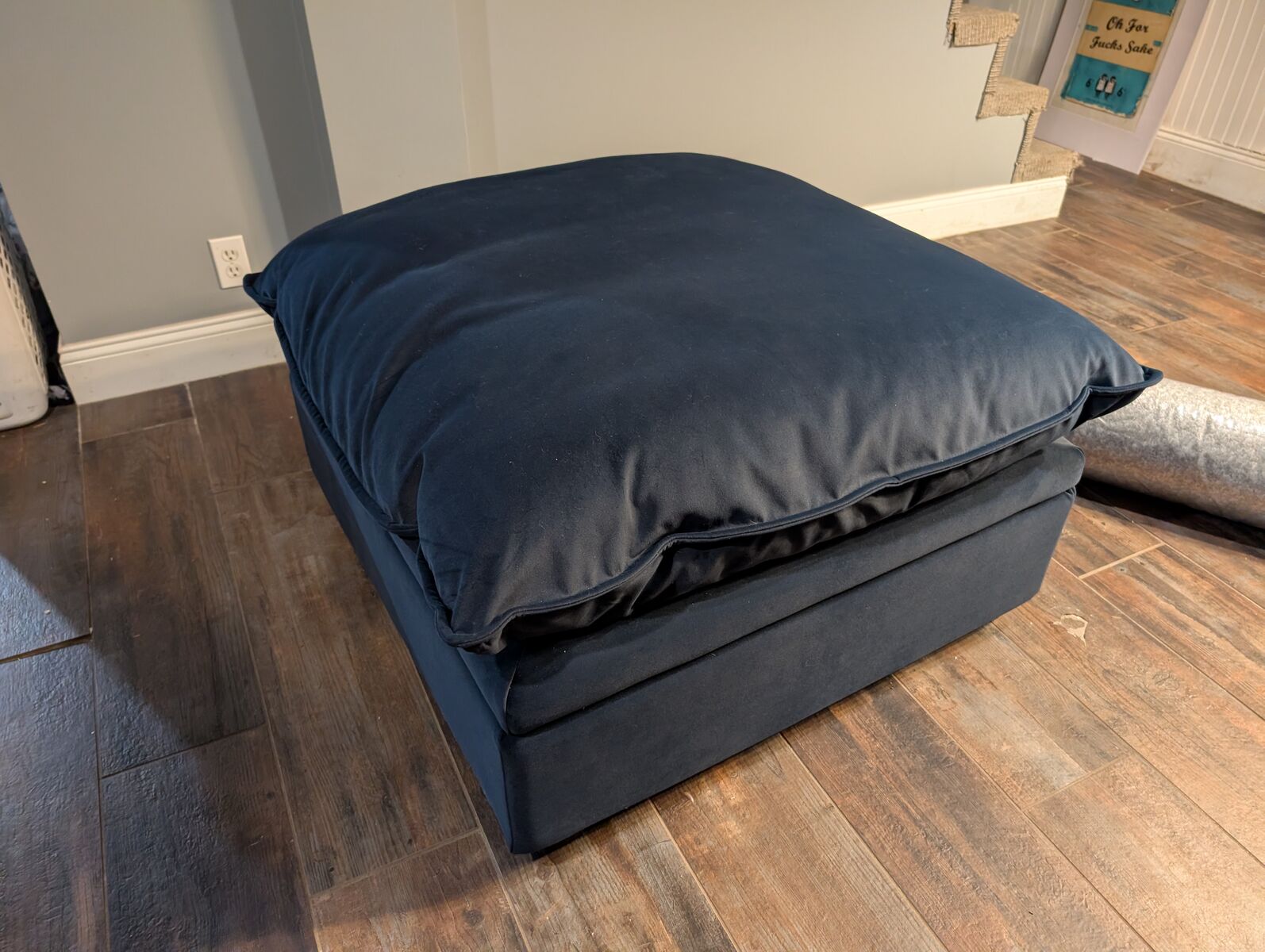Like new Navy Blue Velvet Albany Park Ottoman with Storage