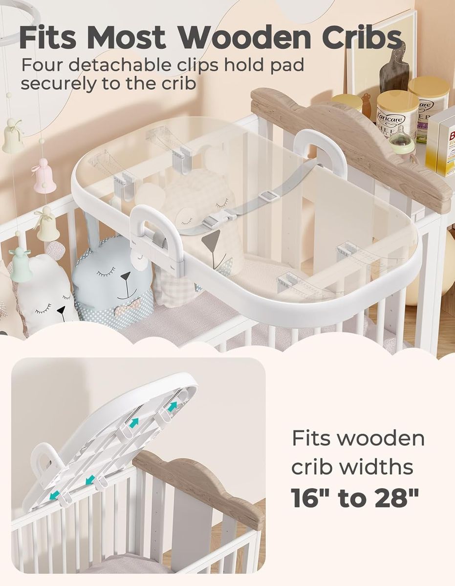 NEW Baby Changing Pad, Soft EVA Wipeable Adjustable Crib Clips, Non-Slip Changing Table Pad Beige