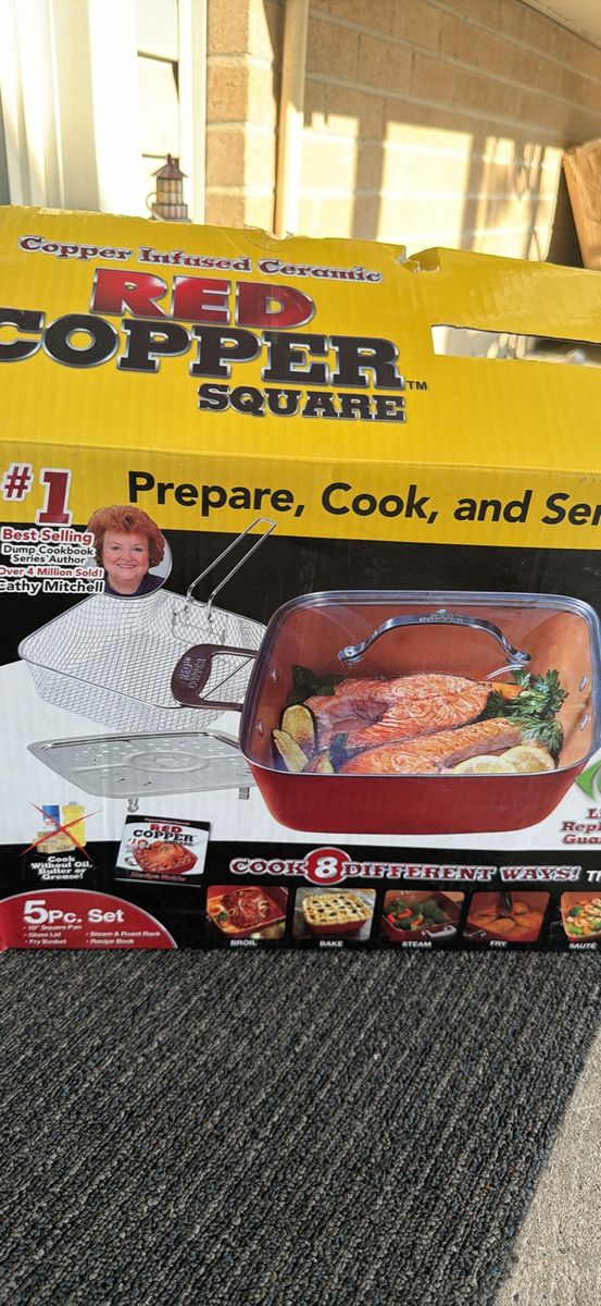 Red Copper Square 10" Copper Infused Ceramic 5-Piece Pan Set - Cook 8 Ways!