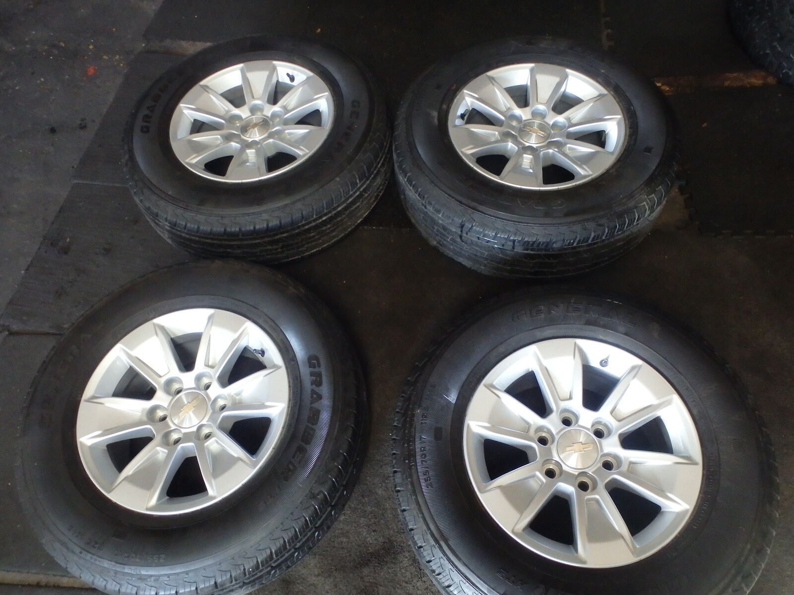 SET OF USED OEM CHEVY WHEELS 17X8, 6X139=6X5.5 AND TIRES 255/70R17