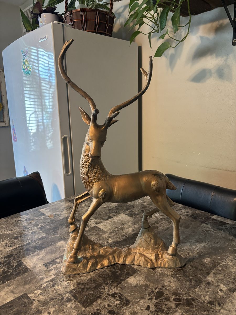 Vintage Brass Deer Stag Buck Figurine Statue Sculpture Decor 24” Tall
