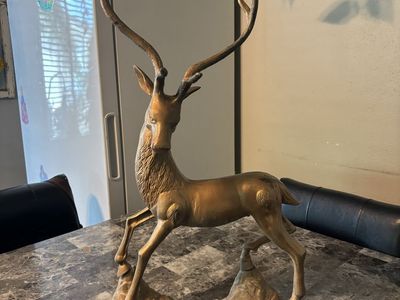 Vintage Brass Deer Stag Buck Figurine Statue Sculpture Decor 24” Tall