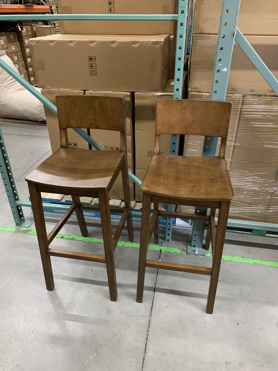 Linon Home Decor Harpe 41.5 in. H Walnut Brown High Back Wood Bar Stool with Wood Seat Set of 2