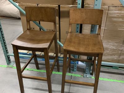 Linon Home Decor Harpe 41.5 in. H Walnut Brown High Back Wood Bar Stool with Wood Seat Set of 2