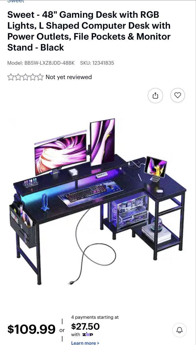 48 “ Gaming Desk with LED Lights