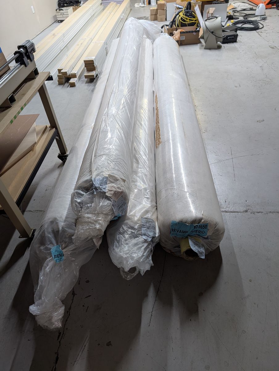 New Polyester Carpet, 12'x84' total (4 rolls @ 12'x21' each), $200/roll, colors in description