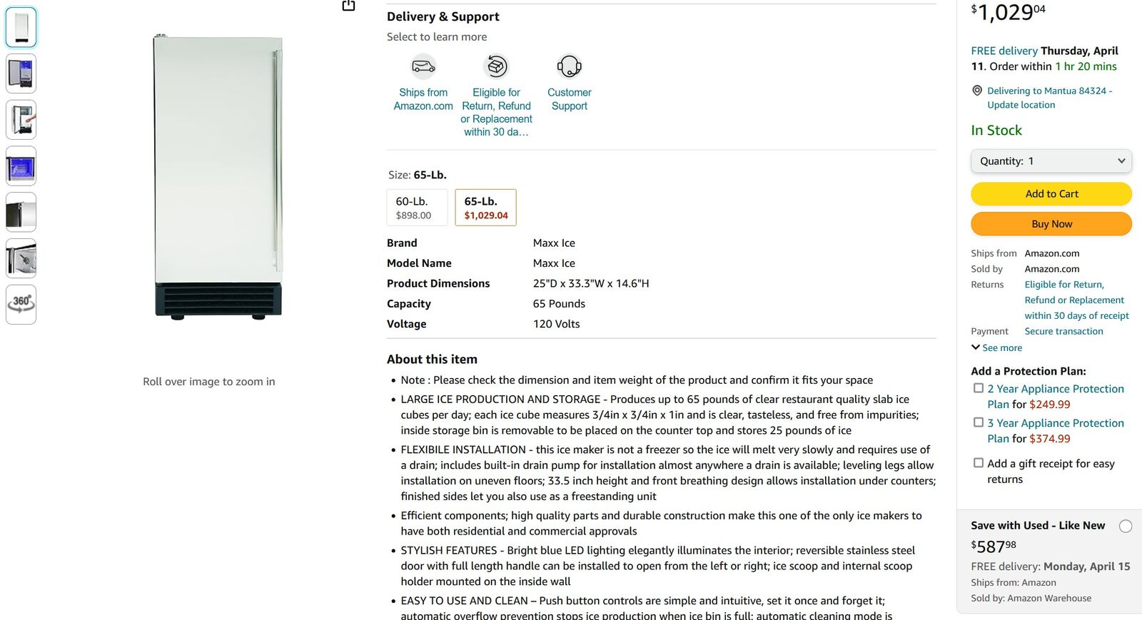 Maxx Ice Ice Maker 60 or 65 lbs ice a day Mod MIM50P Home or Commercial NEW