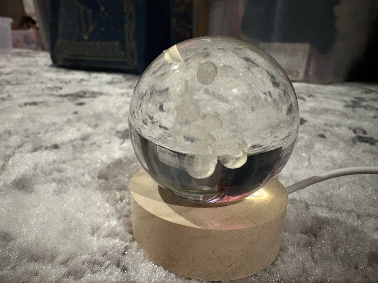 Snowmen Glass Crystal Ball Night Light with Wooden LED Illuminated Base USB