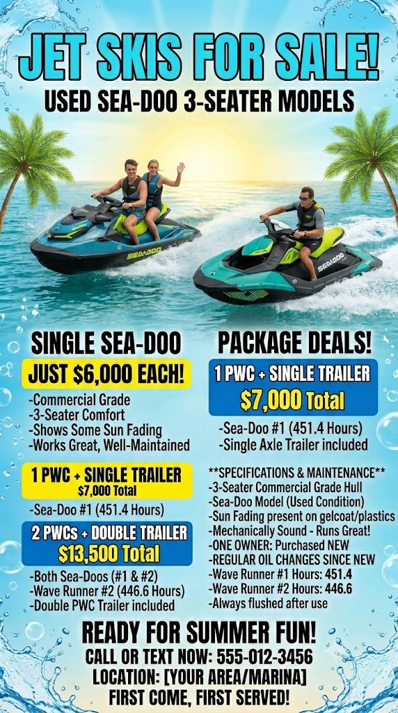 GTX Pro 130 Sea-Doo Jet Skis (2) with Trailer - smooth running machines