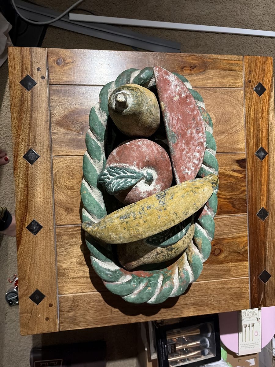 Vintage Ceramic or concrete Painted Ceramic Fruit Bowl Centerpiece