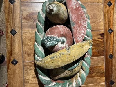 Vintage Ceramic or concrete Painted Ceramic Fruit Bowl Centerpiece