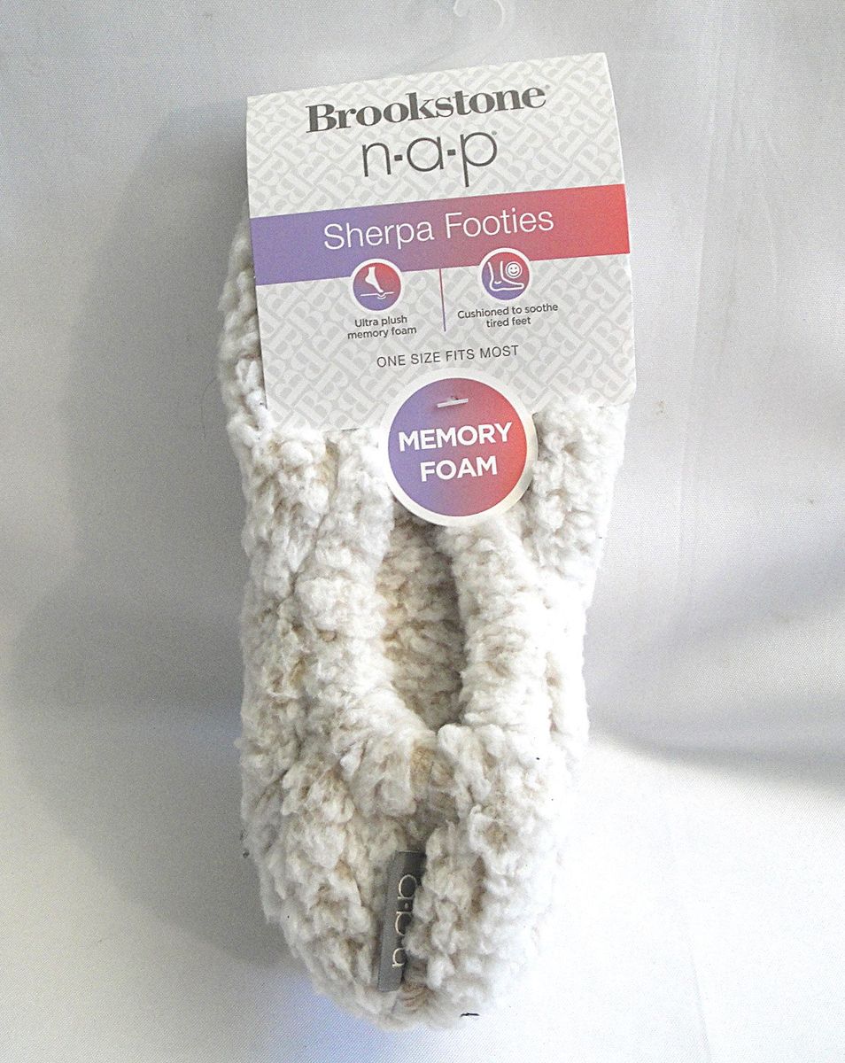 Brookstone Plush Footie Slippers for Women with Memory Foam Insole