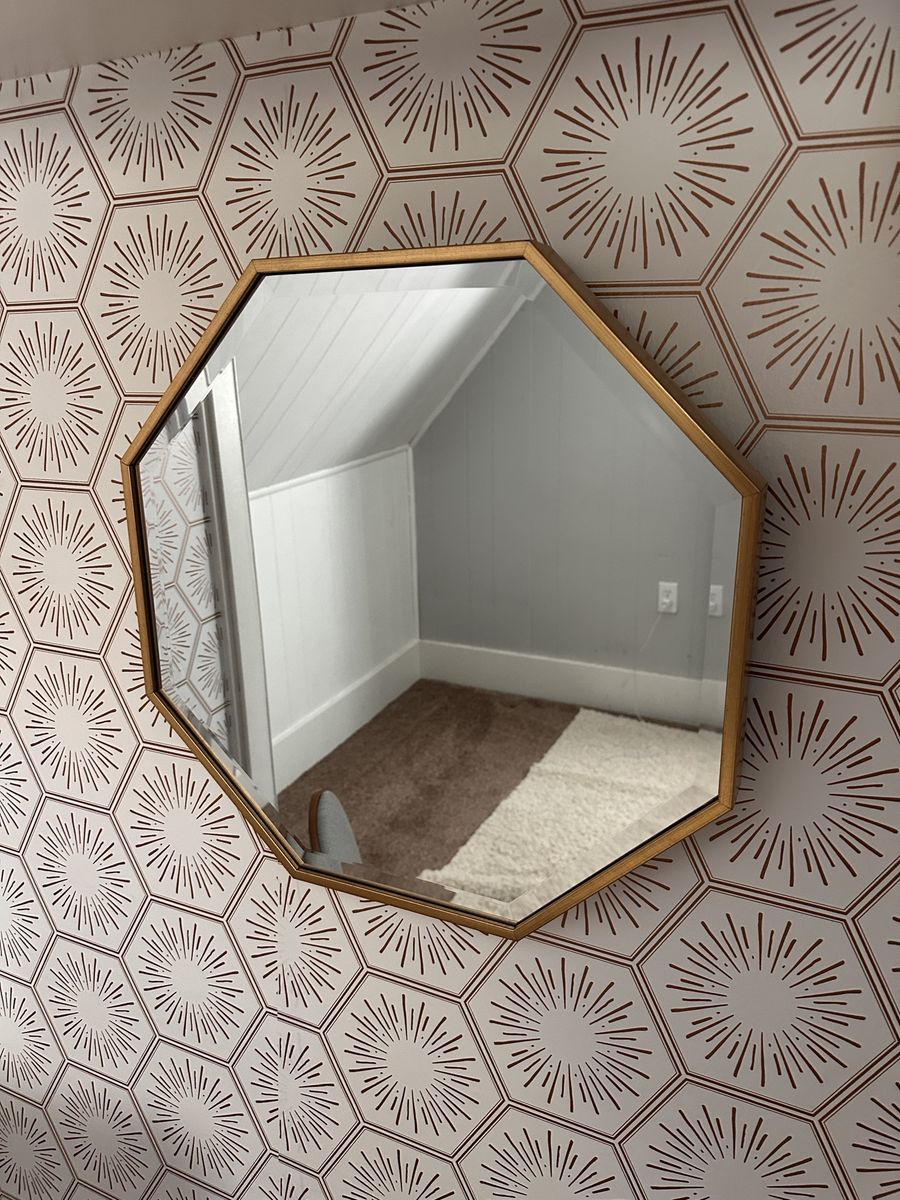 Octagon Gold Framed Mirror - Geometric Wall Decor