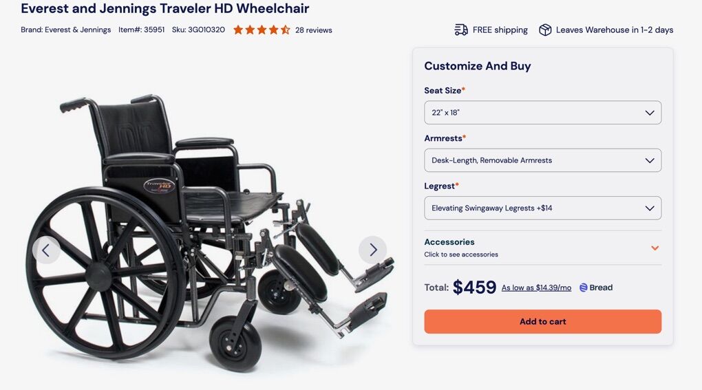 Everest and Jennings Traveling HD Wheel Chair