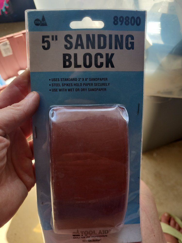 Tool Aid 5" Sanding Block - Uses Standard 3" x 8" Sandpaper - Steel Spikes Secure Paper - Wet/Dry Use