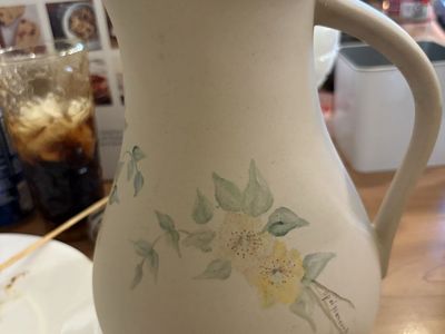 Vintage Rolando Mold Ceramic Pitcher Hand-Painted Yellow Floral Design Rustic Jug