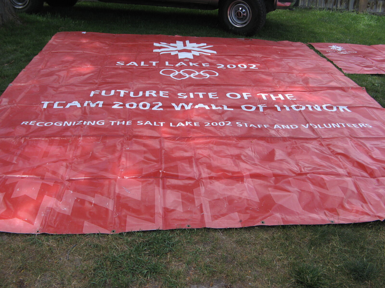 RARE 2002 WALL OF HONOR 15' X 12.7' RED VINYL BANNER. REAL OLYMPIC MEMORABILIA