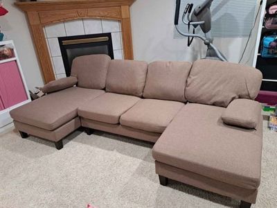Brown Fabric U-Shaped Sectional Sofa with Double Chaise 105"x46"