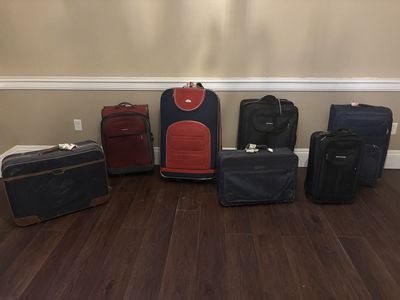 Mixed Lot of 7 Used Suitcases - Various Brands & Sizes, Travel Luggage Set