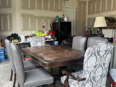 Traditional Wood Dining Table with 6 Upholstered Chairs Set