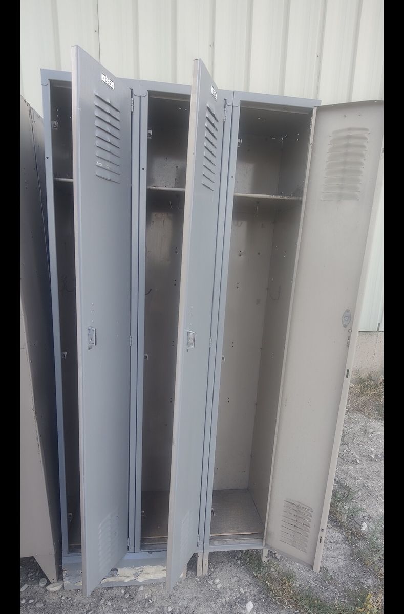 Used Grey Metal Locker Set - Multi-Unit Storage, Good to fair condition.