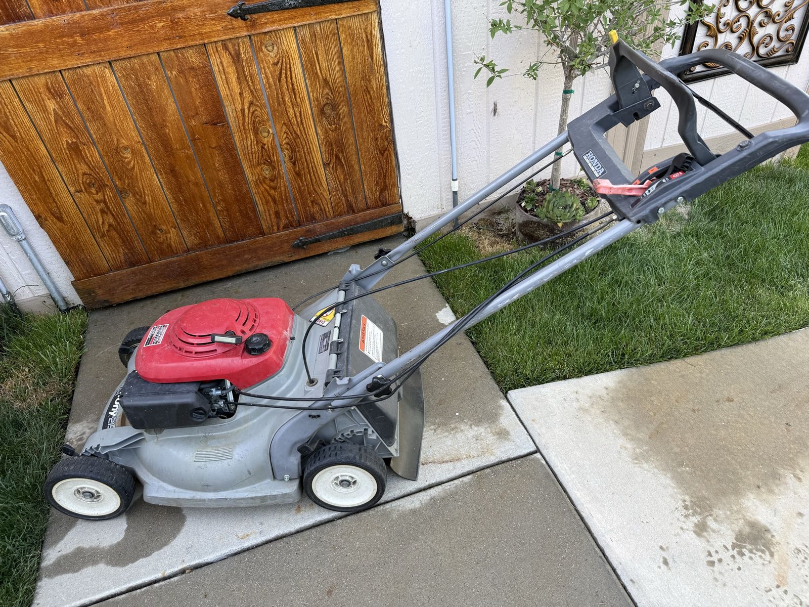 Honda harmony self propelled mulching lawnmower with plug no bag.