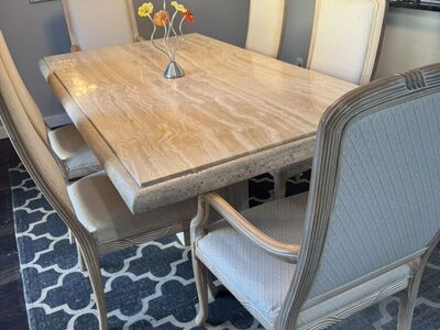 Italian travertine Marble Dining And Table Set