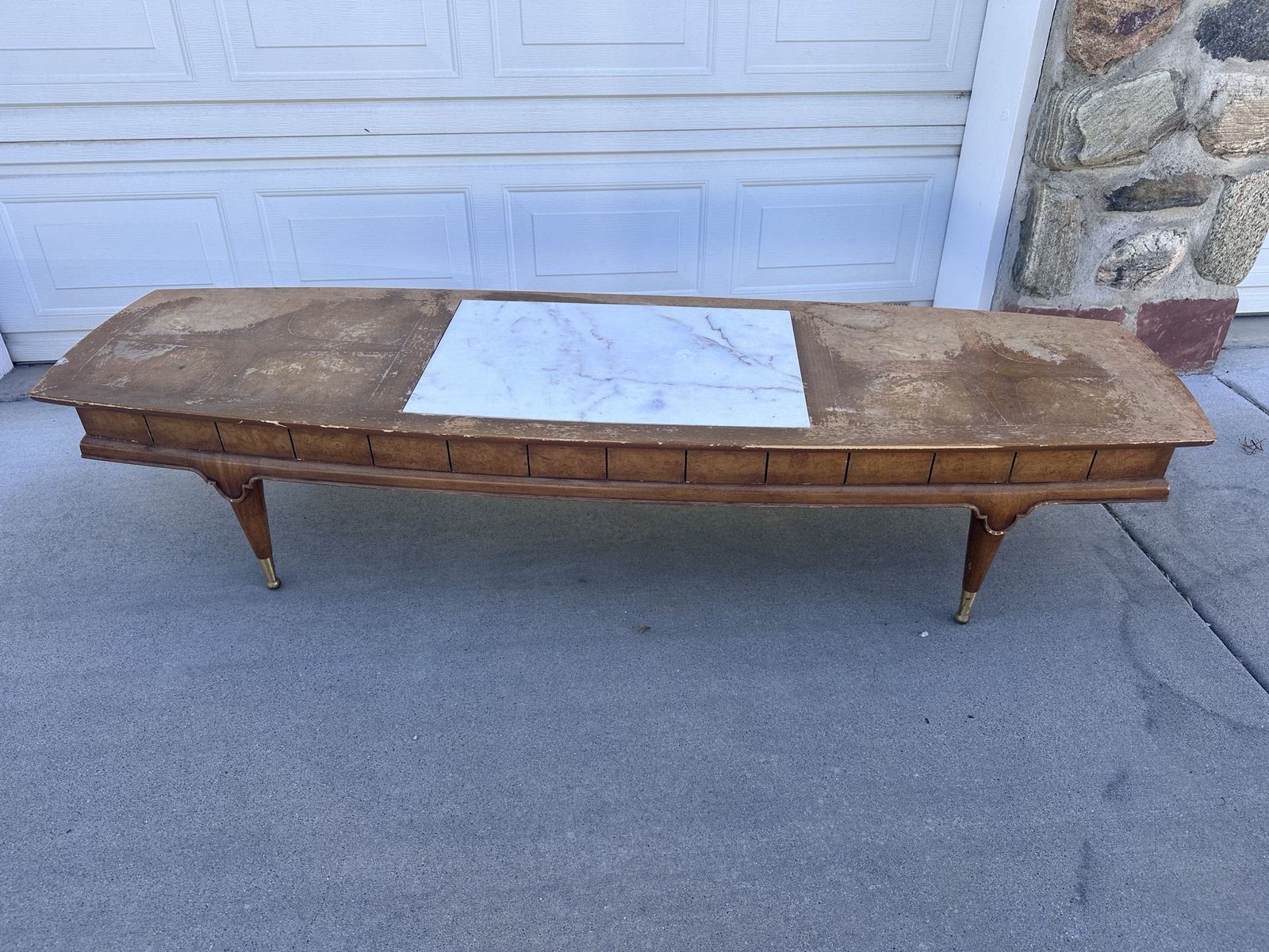 Vintage Mid Century Modern Coffee Table With Marble
