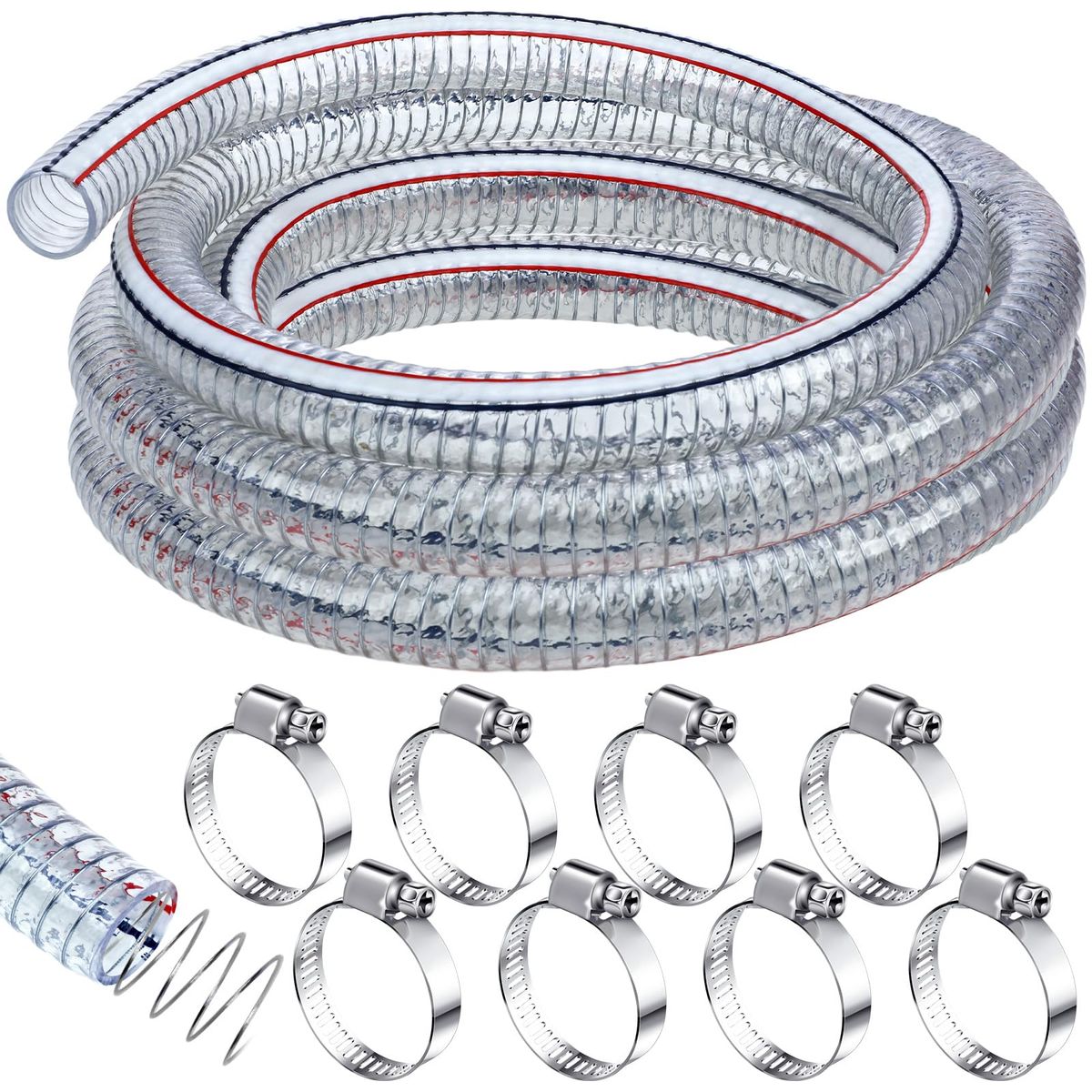 Flexible Hose with Fasteners, Frienda Wire Reinforced, 1 Inch ID, 24.6 Ft
