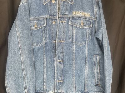 Harley-Davidson Men's Blue Denim Jean Jacket with Embroidered Logo - Size M