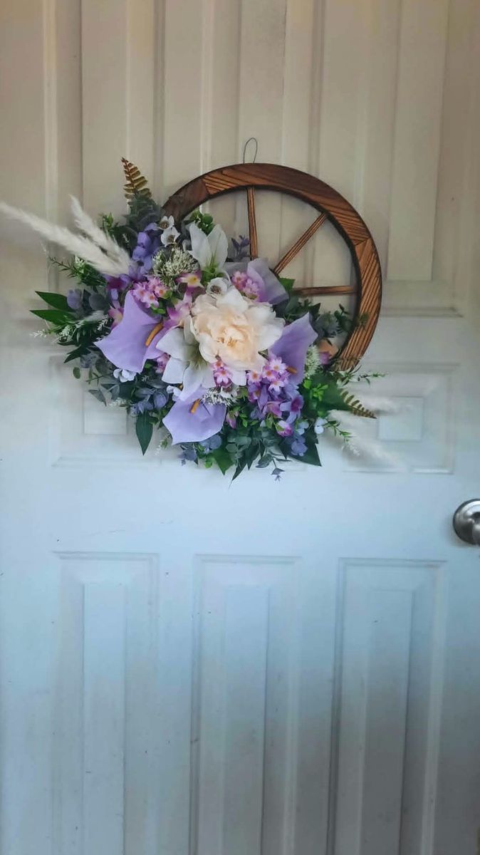 Handmade Summer Floral wagon wheel wreath