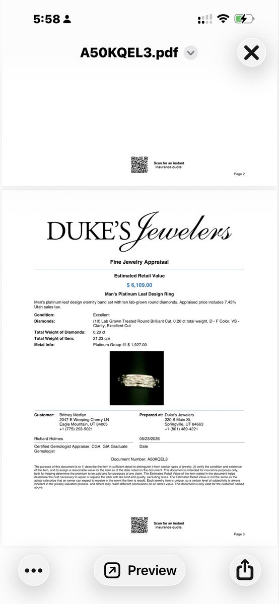 Incredible Man’s ring that is worth $6,100!! 10 lab grown diamonds in platinum setting.