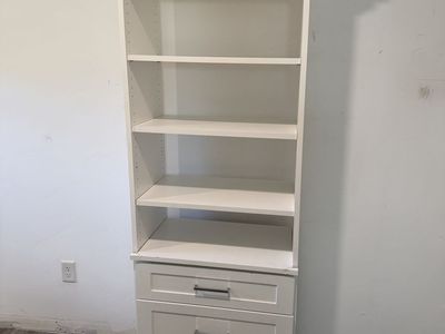 White Tall Bookshelf with 3 Drawers and Adjustable Shelves