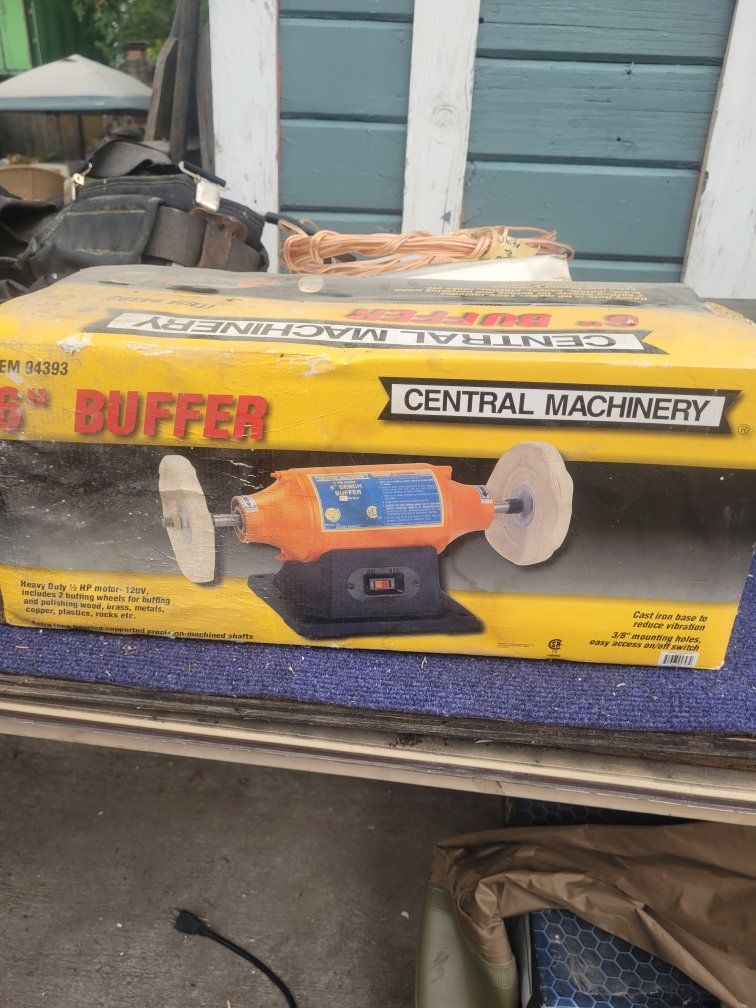 Central Machinery 6" Buffer Bench Grinder - Heavy Duty 1/2 HP Motor, 120V with Buffing Wheels