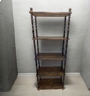 Vintage Rustic Country Colonial Turned Wood 5-Tier Etagere Display Shelf