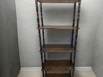 Vintage Rustic Country Colonial Turned Wood 5-Tier Etagere Display Shelf