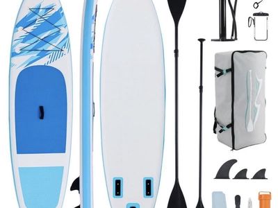 Inflatable Stand Up Paddle Board SUP with Adjustable Paddle, Pump, Leash, Fins & Backpack
