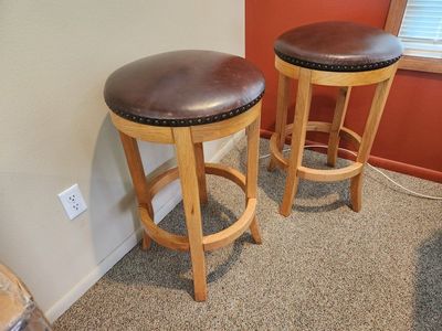Leather Oak Bar Height Stools