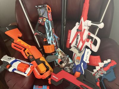 Large Nerf & X-Shot Blaster Lot: Fortnite, Roblox, Elite Strongarm, Dinosquad more