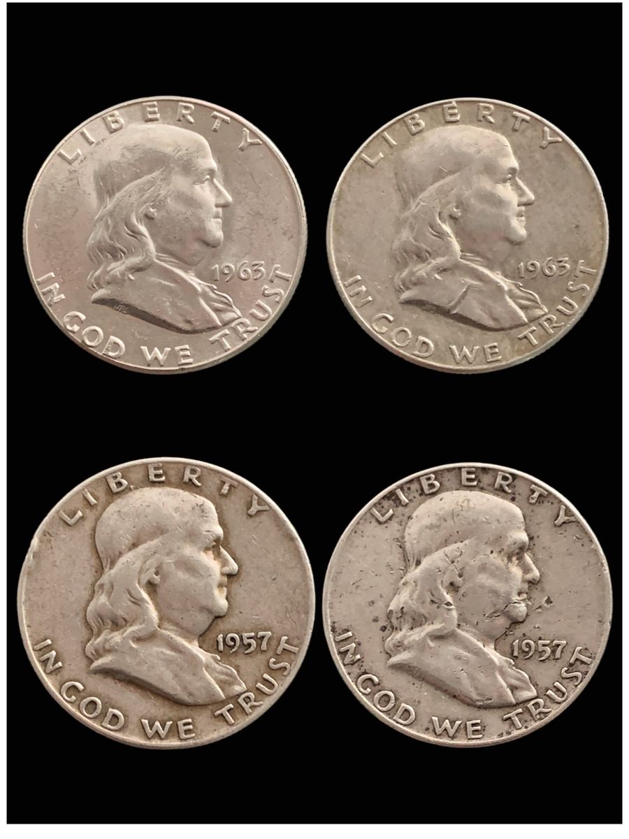4 Franklin Half Dollars US Silver Coins 1957 1963