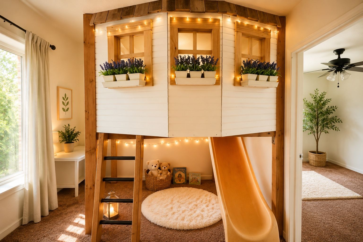 Custom Indoor Playhouse Loft w/ Slide – Real Wood