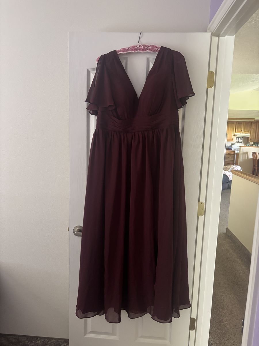Burgundy Chiffon V-Neck Lace-Up Back Maxi Dress Formal Evening