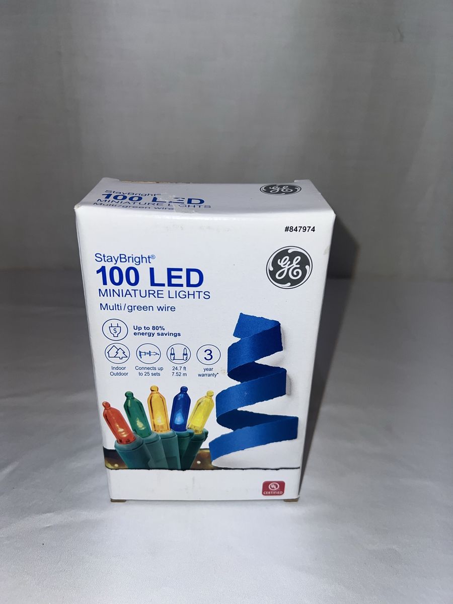 GE StayBright 100 LED Miniature Multi-Color Lights on Green Wire - Indoor/Outdoor, 24.7ft